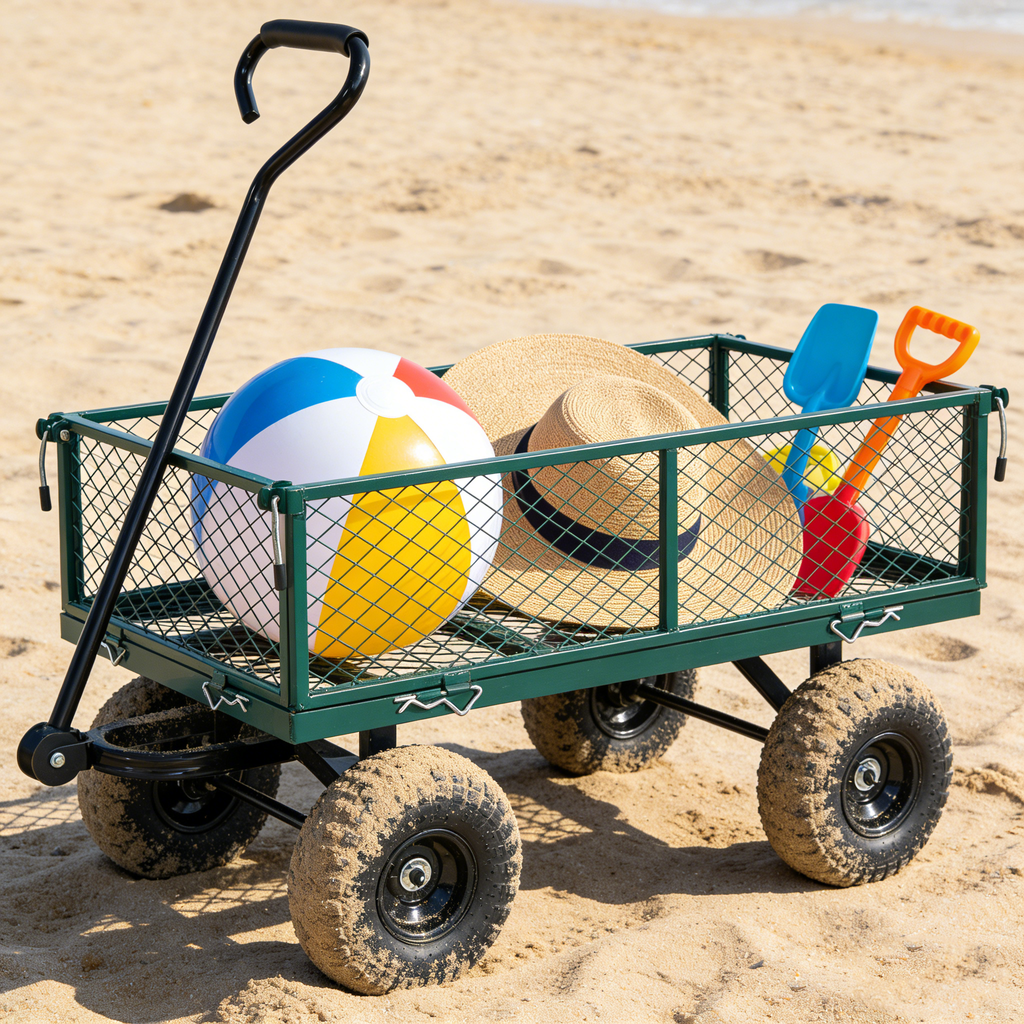 Green Metal Garden Cart with Heavy Duty Firewood Transport, view 3