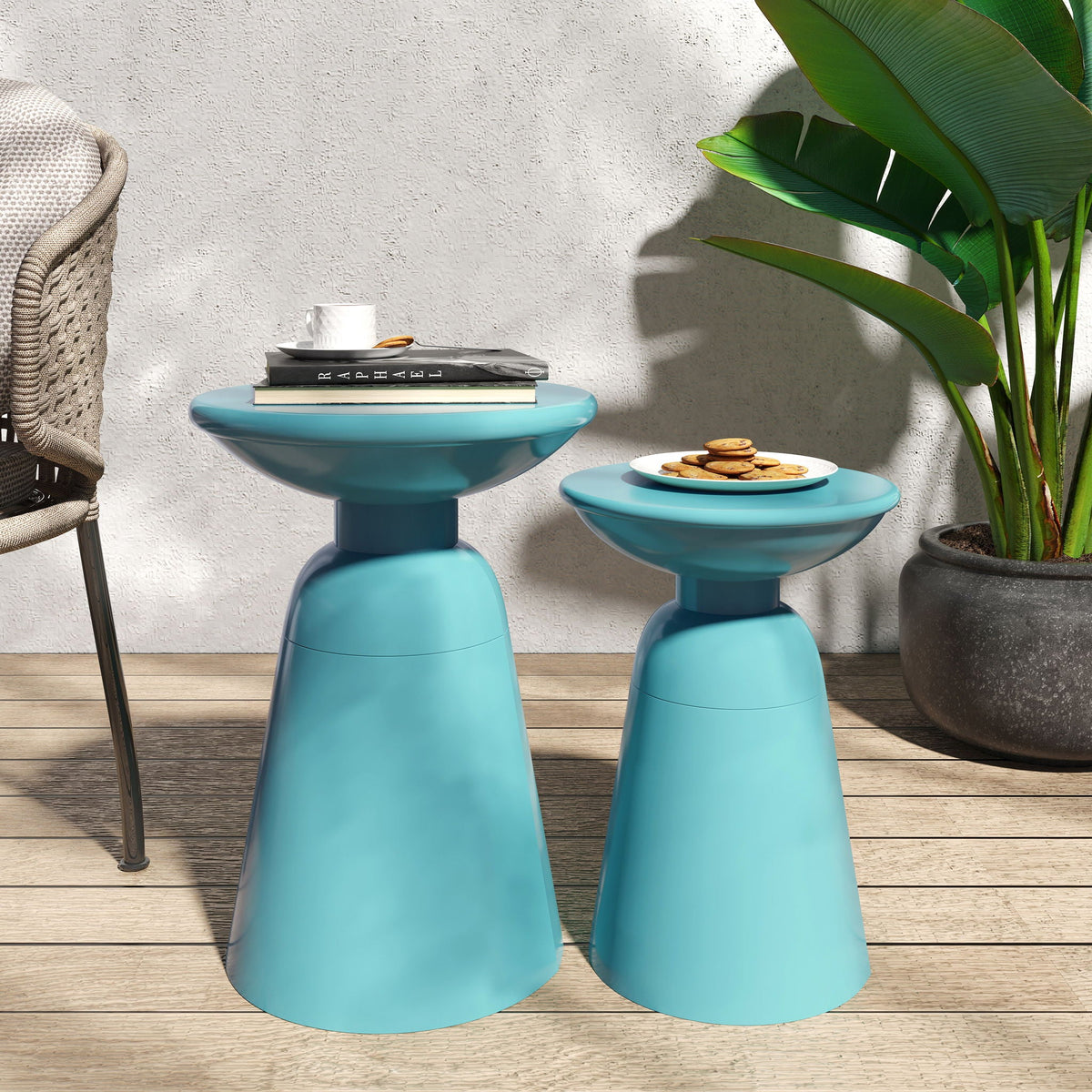 Serenita Outdoor Side Tables With Flared Design (Set of 2), view 5