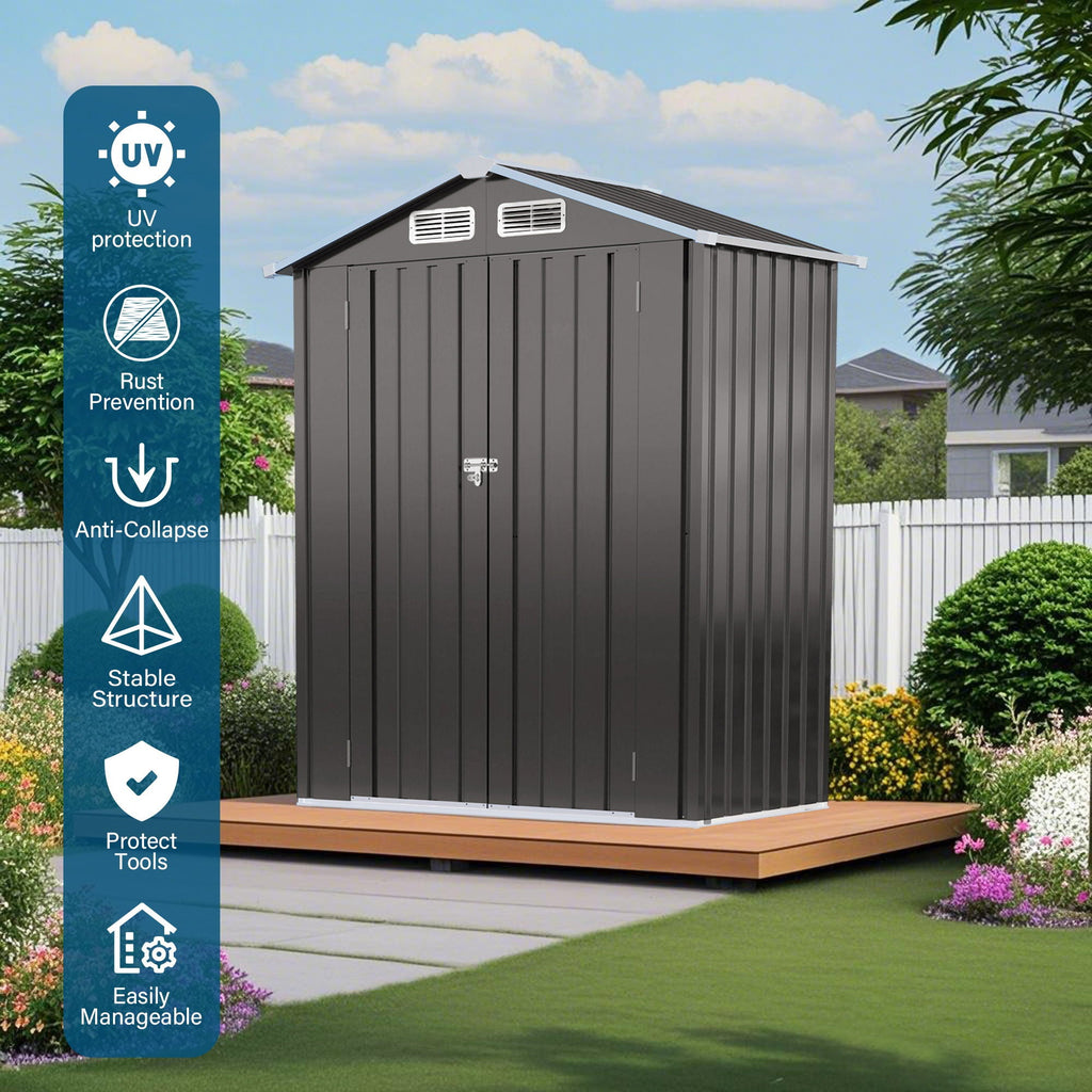 5 X 3 Ft Compact Metal Outdoor Storage Shed With Pitched Roof, Lockable Door - Gray, view 2