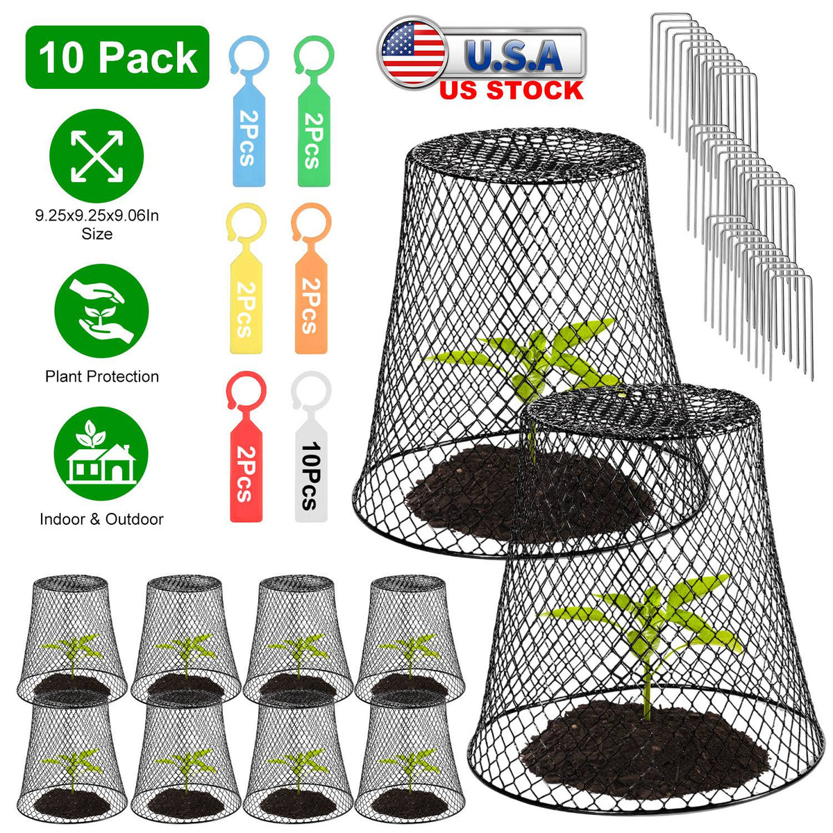 10Pack 9.25x9.25in Chicken Wire Cloches Plant Covers Metal Garden Cages Heavy Duty Plant Protectors with, view 6
