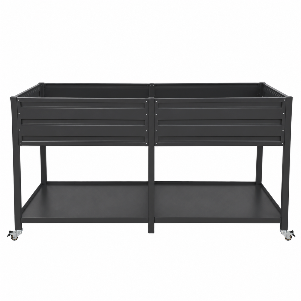 Dual Tier Elevated Metal Raised Garden Bed with Lockable Wheels & Lower Storage Shelf, view 8