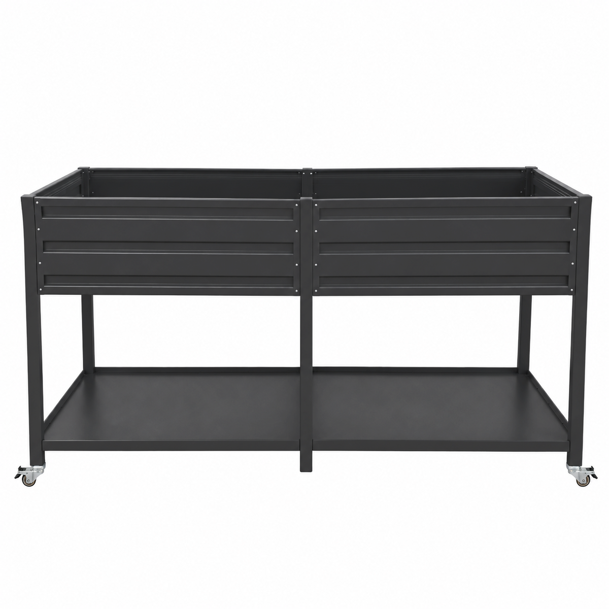 Dual Tier Elevated Metal Raised Garden Bed with Lockable Wheels & Lower Storage Shelf, view 8