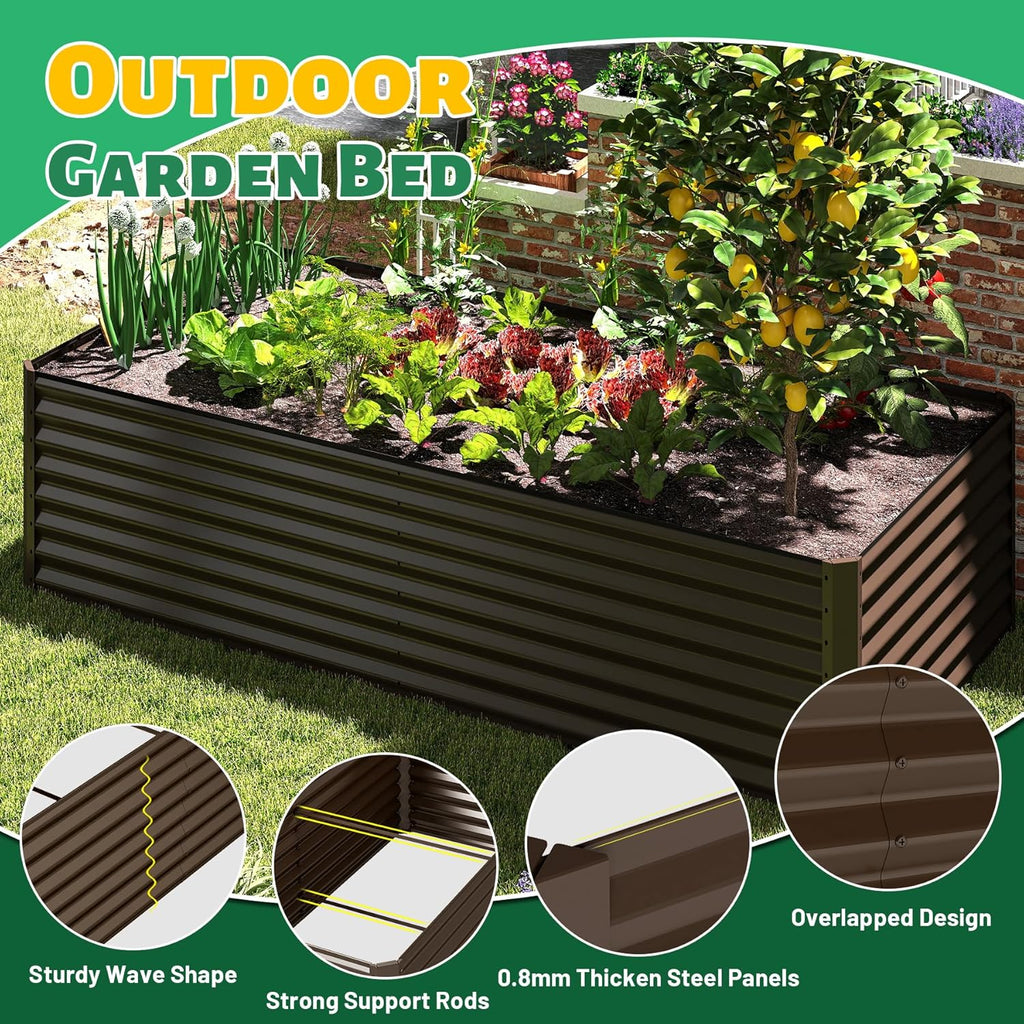6x3x2ft Galvanized Raised Garden Bed – Brown, view 9