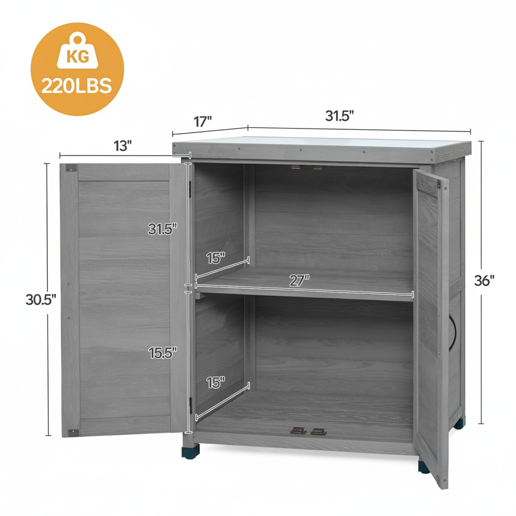 Potting Bench with Storage Cabinet and Metal Table Top, view 3