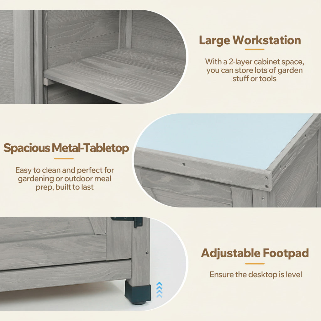 Potting Bench with Storage Cabinet and Metal Table Top, view 6