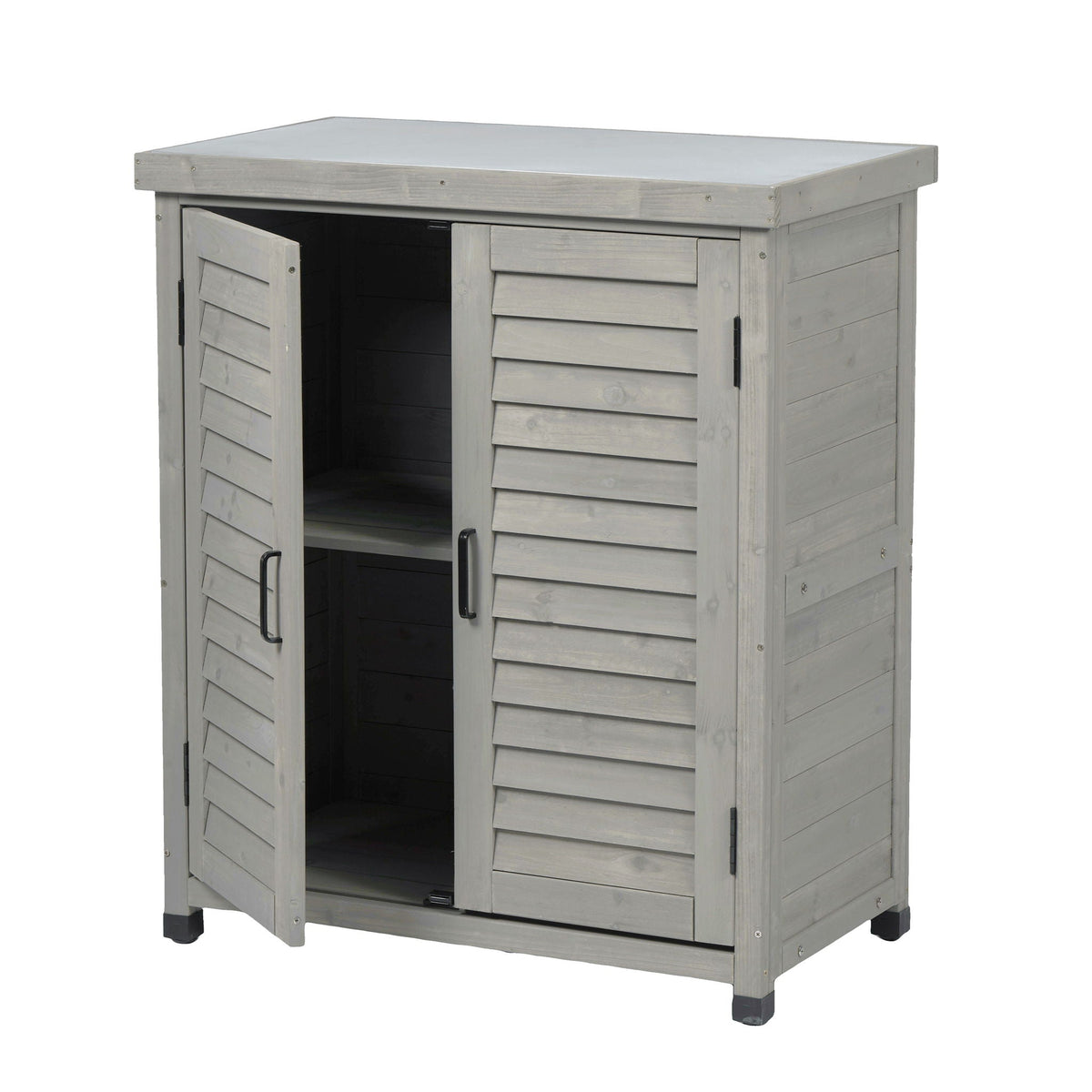 Potting Bench With Storage Cabinet And Metal Table Top For Outdoor, view 3