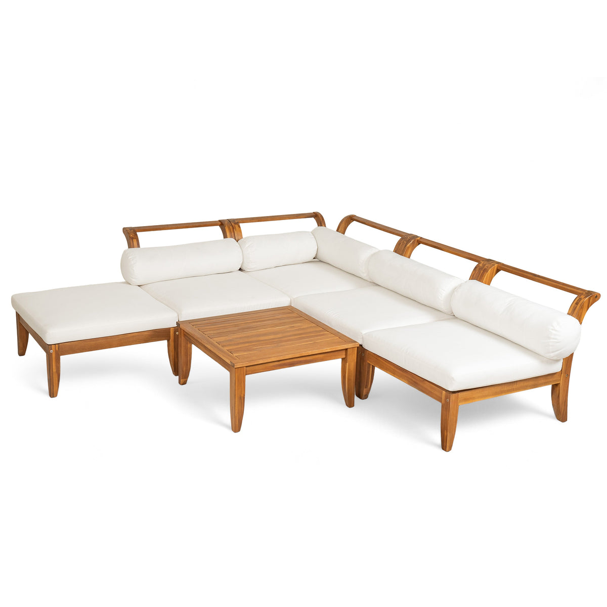 6 Piece Acacia Wood Outdoor Modular Sectional with Daybed and Tea Table, view 11