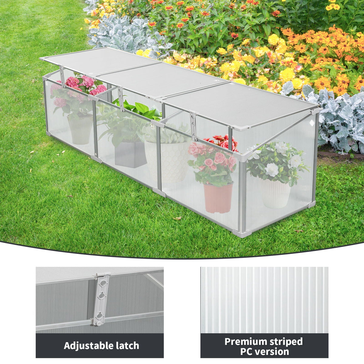 Polycarbonate Cold Frame Greenhouse with Openable Top - Silver, view 2