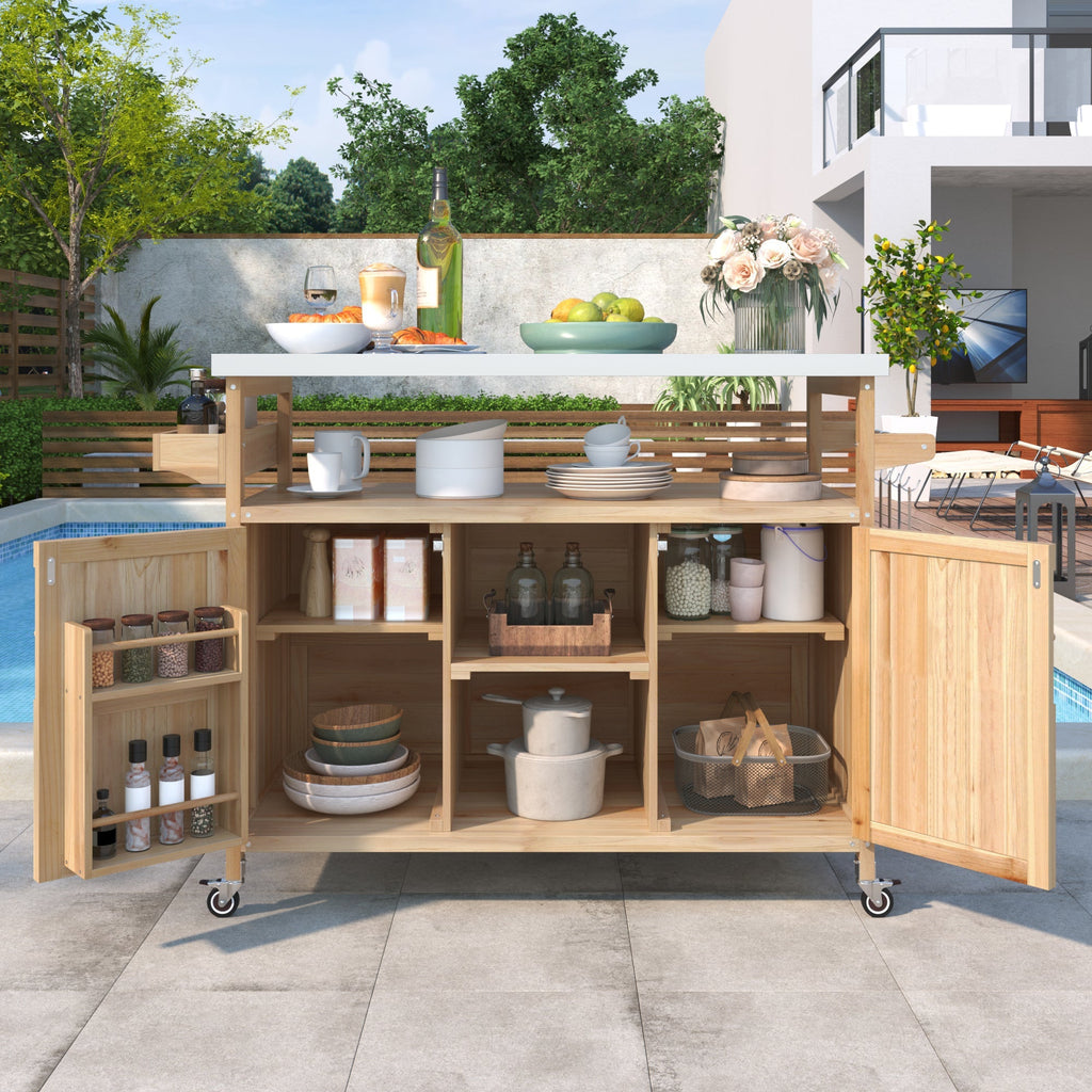 K&K Outdoor Kitchen Island – Natural Fir with Stainless Steel Top, view 2