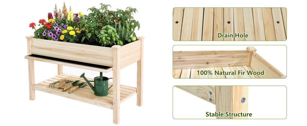 Raised Garden Bed with Water Collection Tray and Storage Shelf, view 7