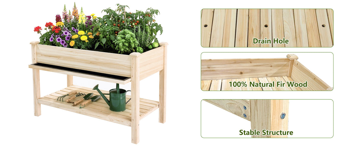 Raised Garden Bed with Water Collection Tray and Storage Shelf, view 7