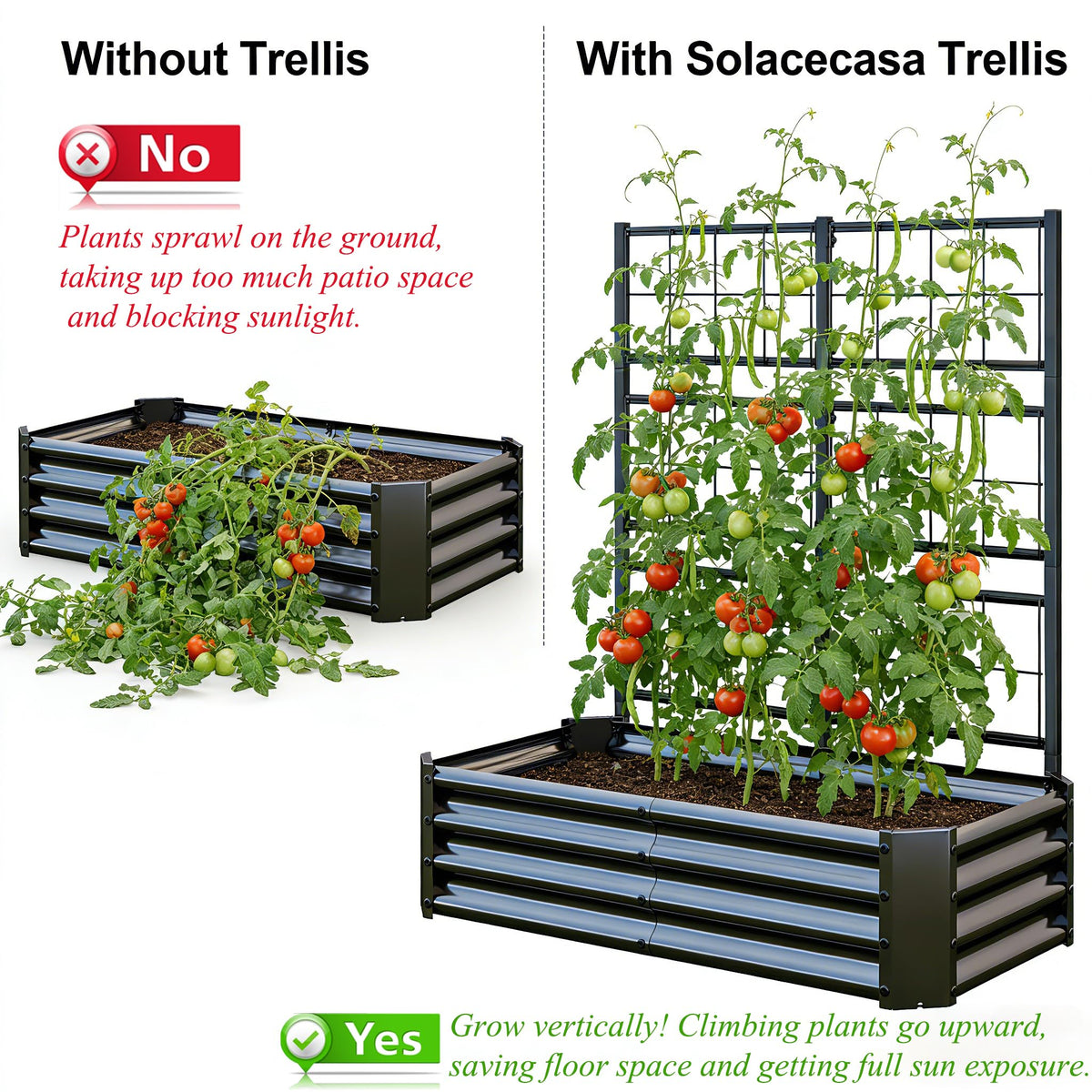4x2x1FT Galvanized Raised Garden Bed with Arch Trellis – Black, view 7