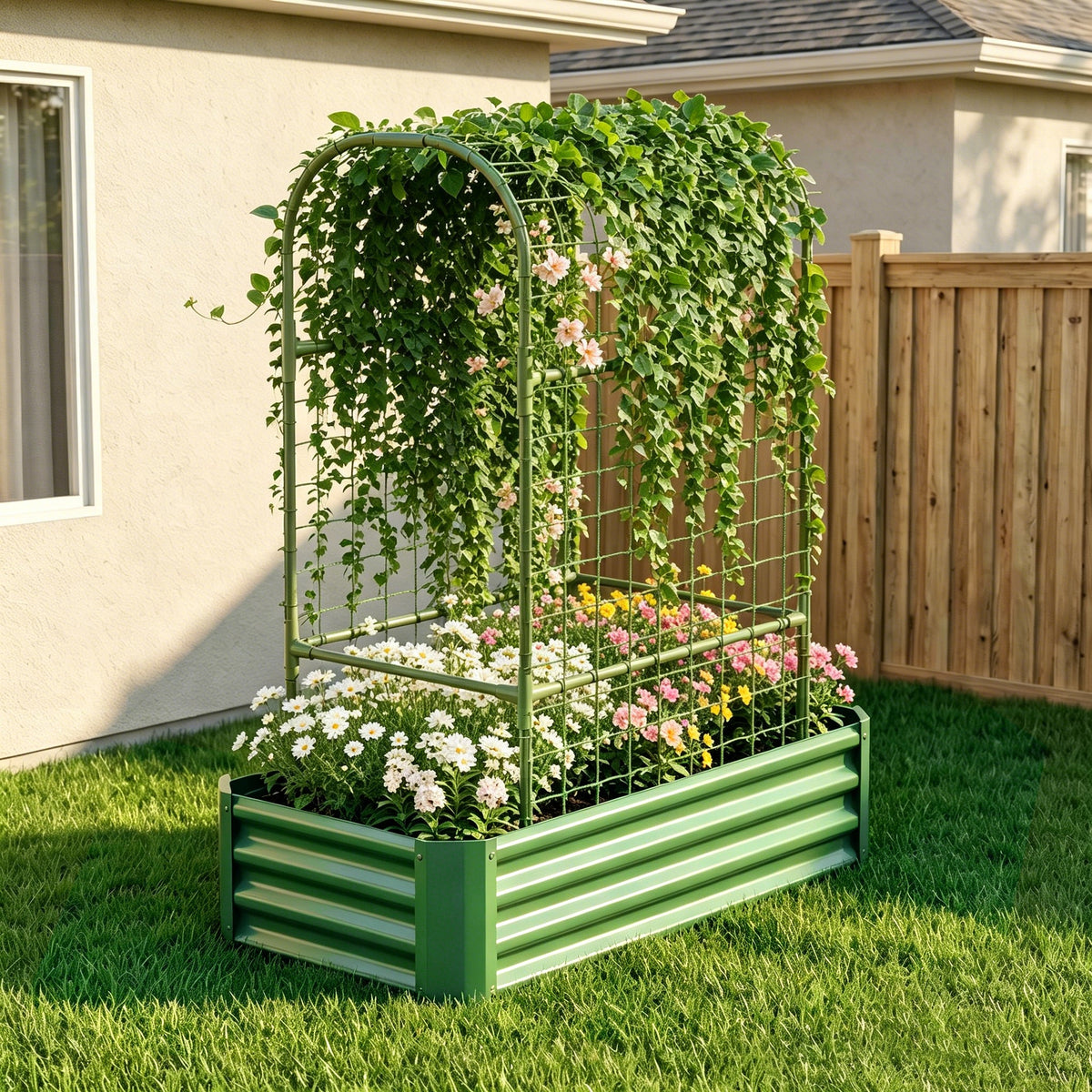 2-in-1 Raised Garden Bed with Trellis - 59" Tall Arch Planter, view 4