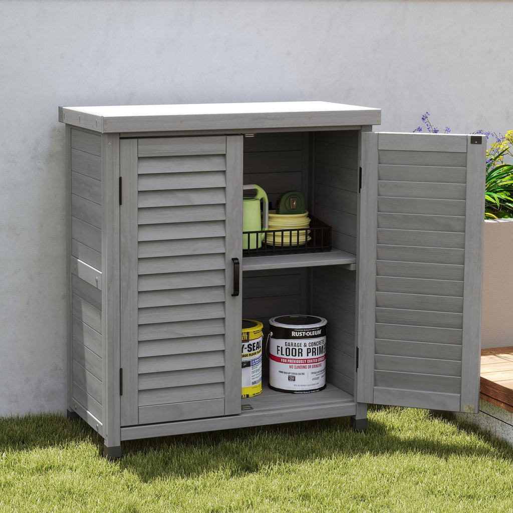 Potting Bench With Storage Cabinet And Metal Table Top For Outdoor, view 4