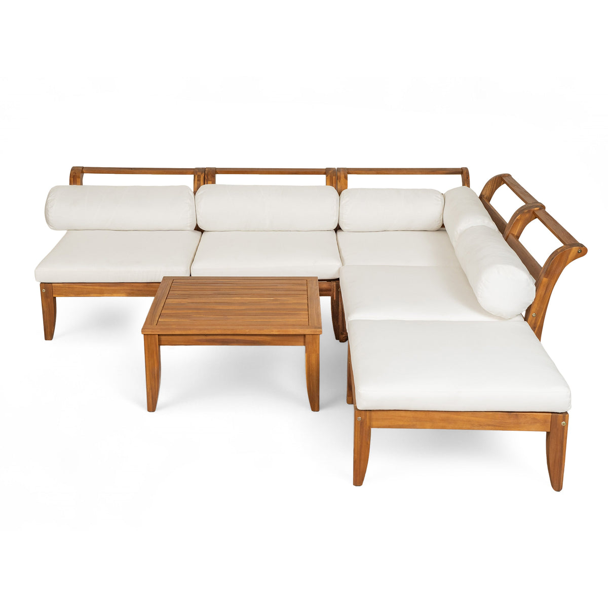 6 Piece Acacia Wood Outdoor Modular Sectional with Daybed and Tea Table, view 9