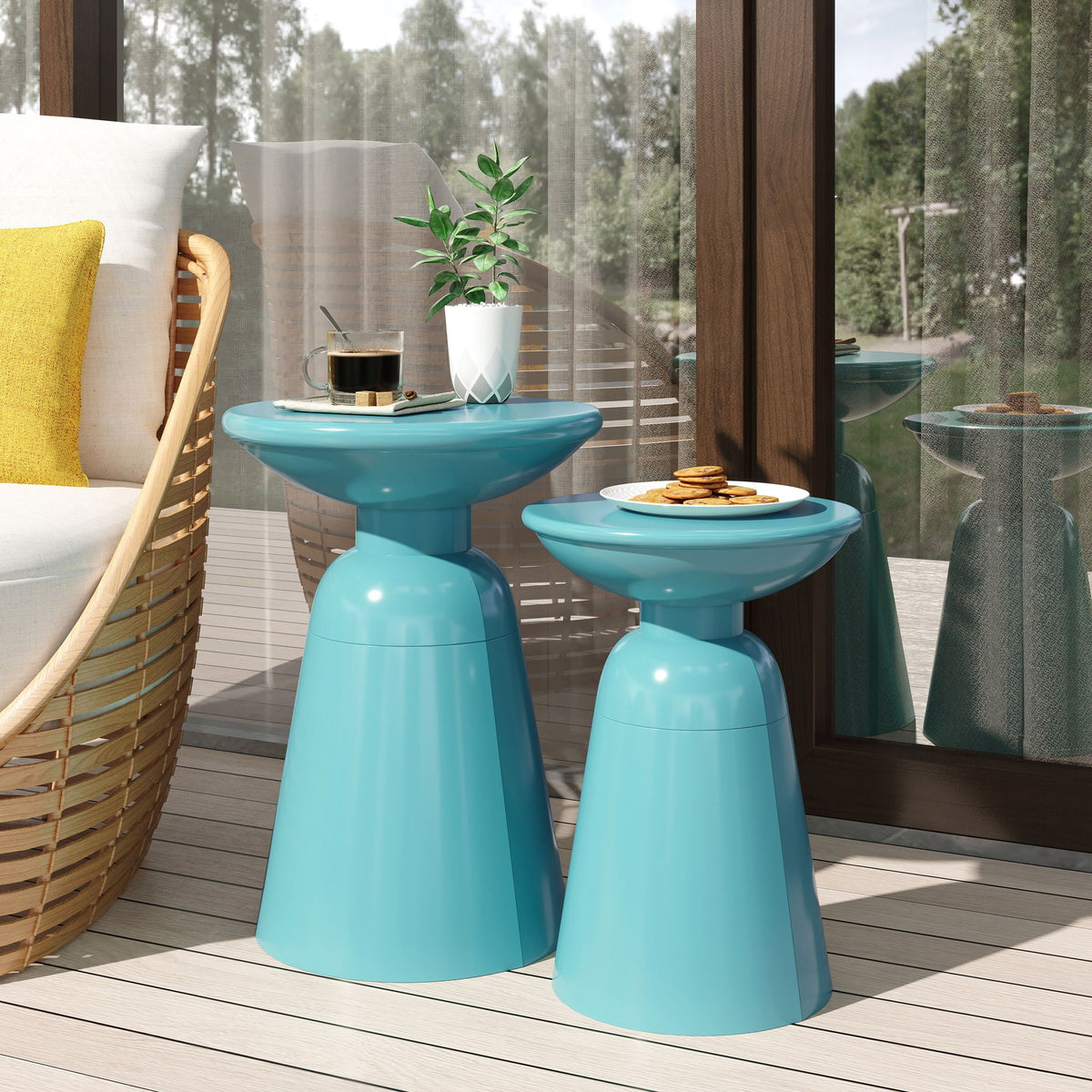 Serenita Outdoor Side Tables With Flared Design (Set of 2), view 6
