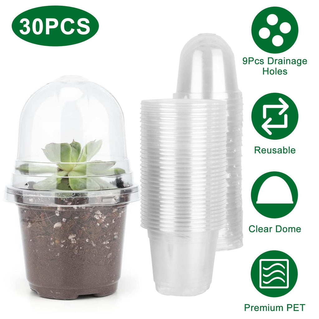 30Pcs Plant Nursery Pots PET Flower Seed Starting Pots Container with Dome with Drainage Holes, view 3