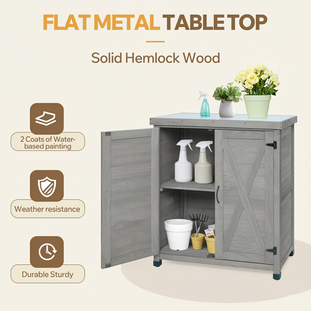 Potting Bench with Storage Cabinet and Metal Table Top, view 7