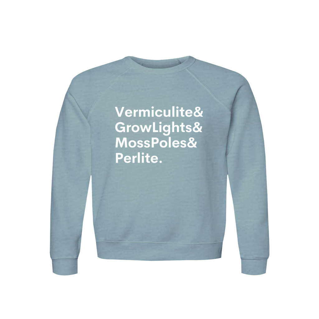 Vermiculite, GrowLights, MossPoles & Perlite Plant Lover Sweatshirt – Organic Cotton Raglan, view 7