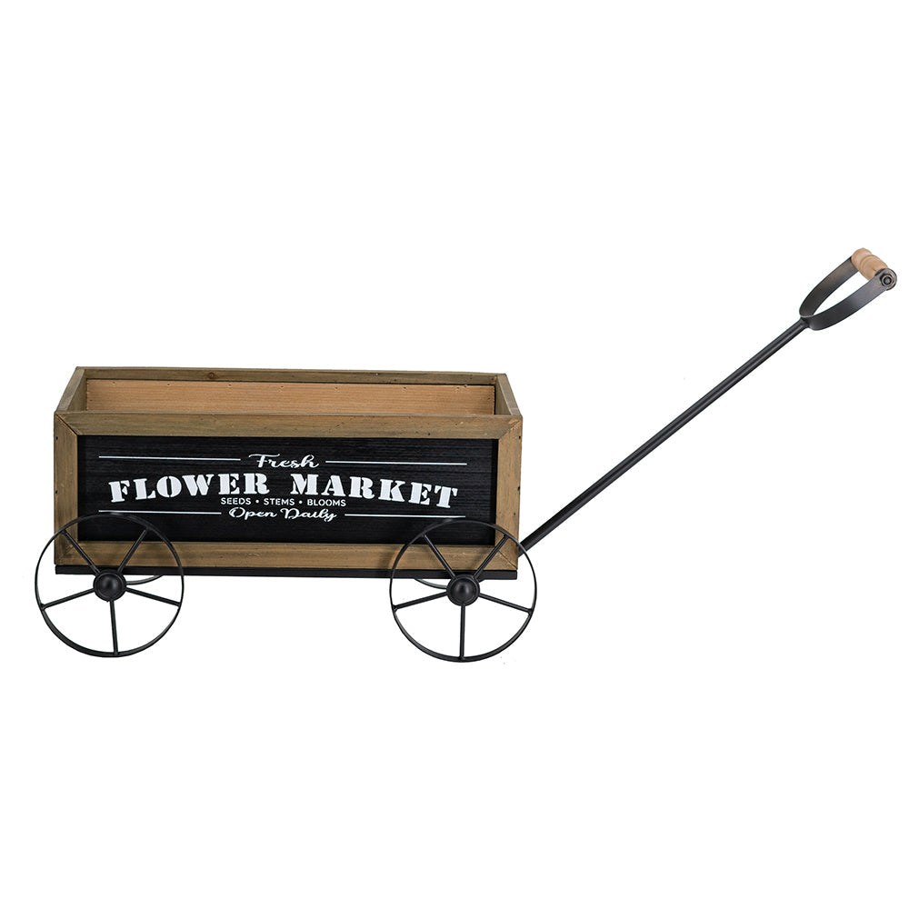 16.5x9.5x8" Rustic Wooden Wagon Planter with Flower Market Sign, view 5