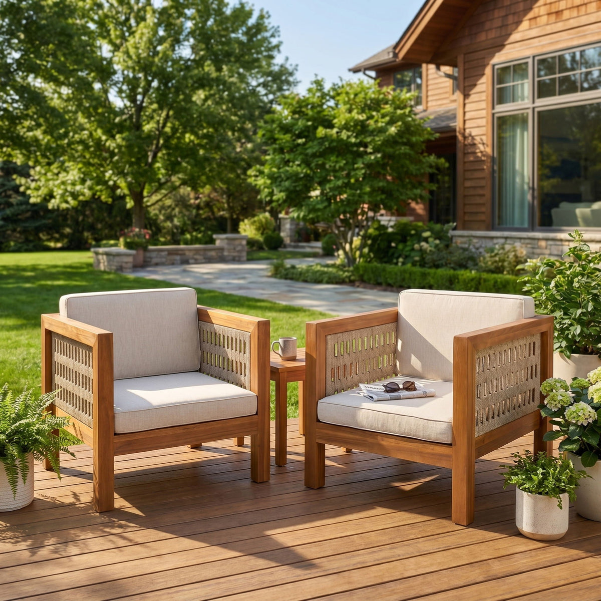 Outdoor Club Chair & Rope Arm And Cushions, view 3