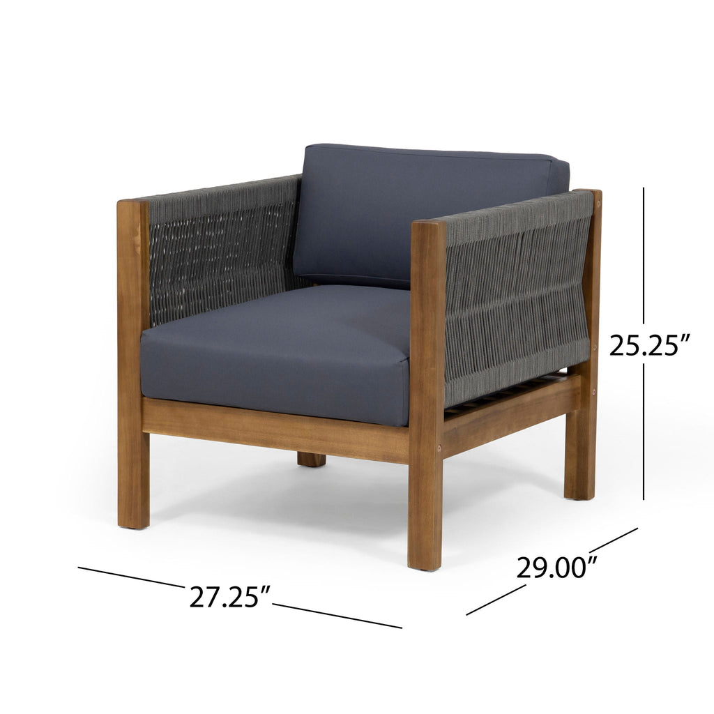 Outdoor Club Chair With Rattan Rope Wave - Dark Gray, view 3