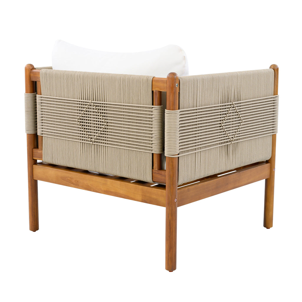 Outdoor Acacia Wood Club Chair with Diamond Rope Weave & Cushions, Teak Finish, view 5