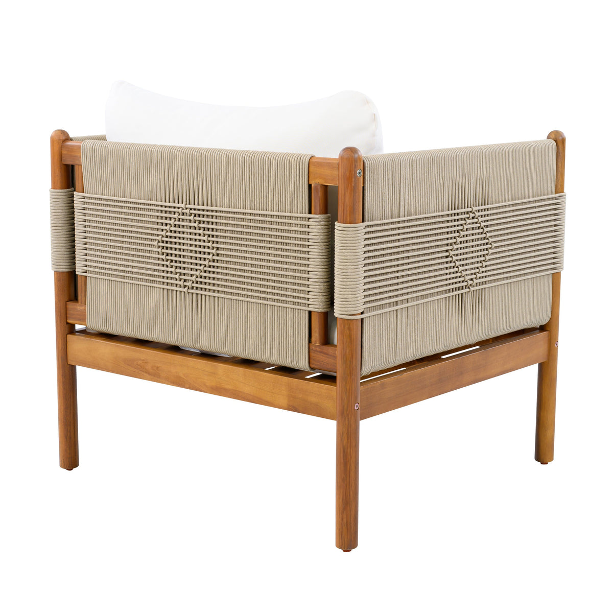 Outdoor Acacia Wood Club Chair with Diamond Rope Weave & Cushions, Teak Finish, view 5