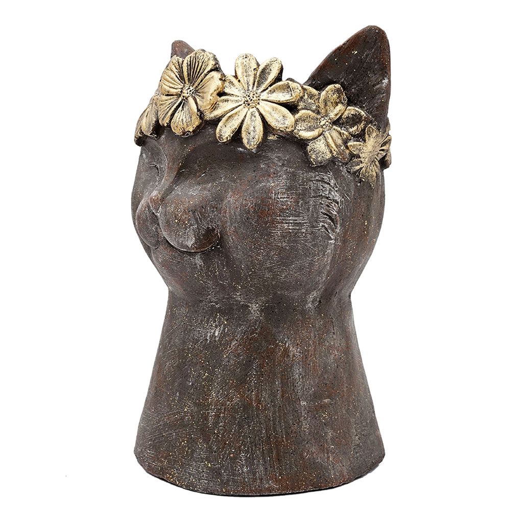 8.5x7.7x12.4" Magnesium Cat Statue Planter with Textured Finish, view 4