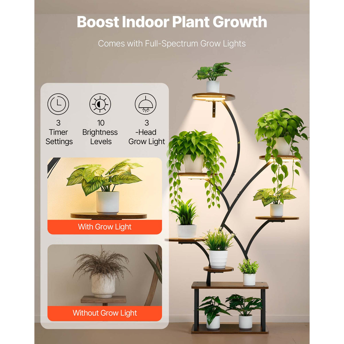 62" arched 8-tier lighted plant shelf, view 6