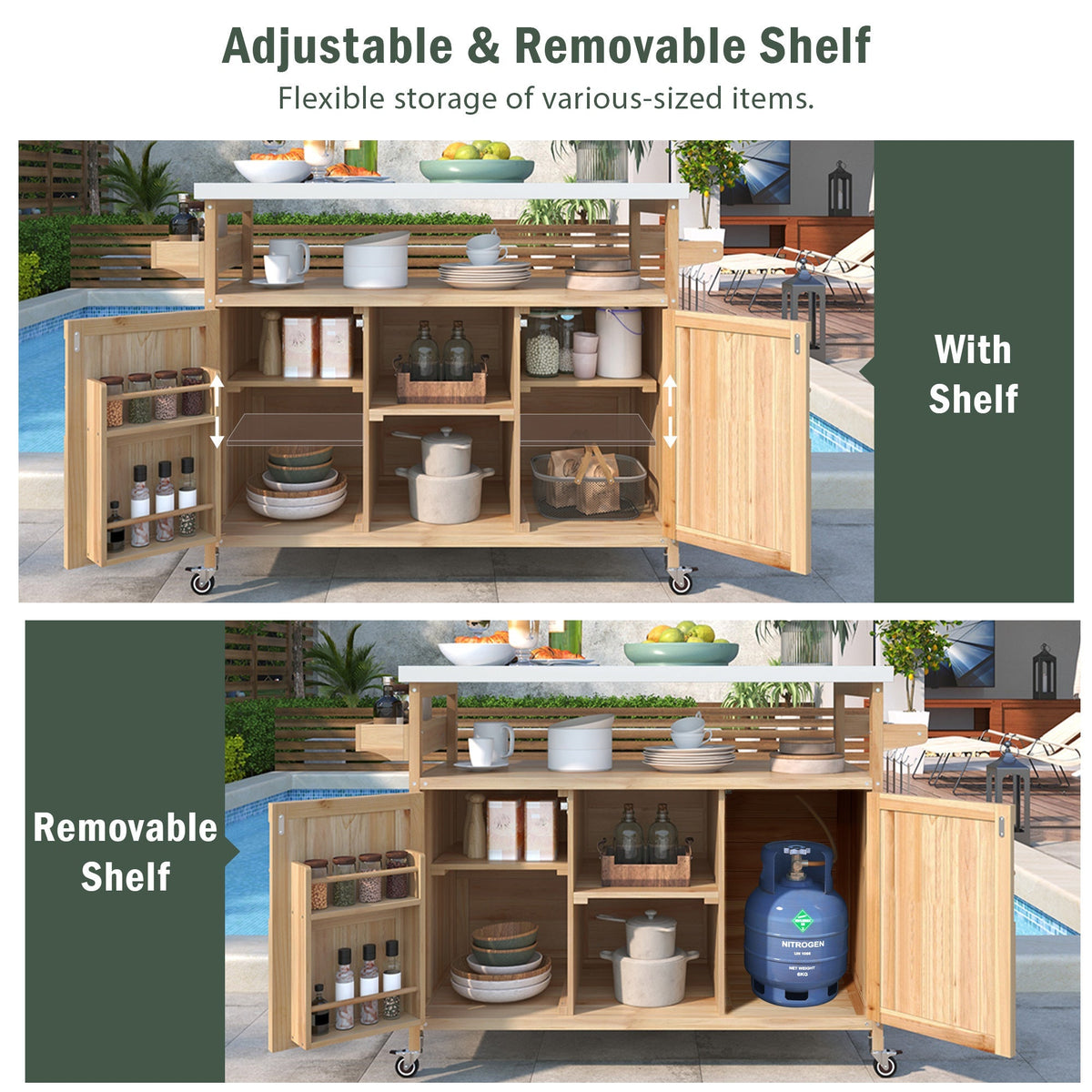 K&K Outdoor Kitchen Island – Natural Fir with Stainless Steel Top, view 5
