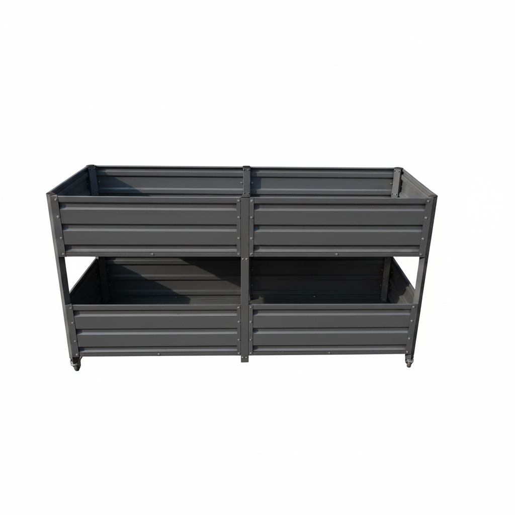 Dual Tier Elevated Metal Raised Garden Bed with Lockable Wheels, view 9