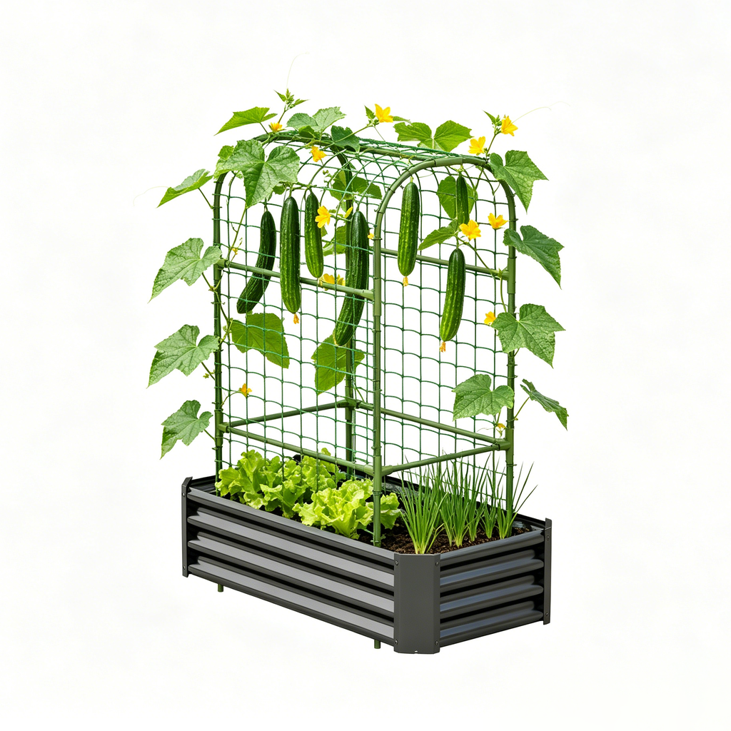 2-in-1 Raised Garden Bed with Trellis - 4x2x1 Ft Outdoor Planter, view 9