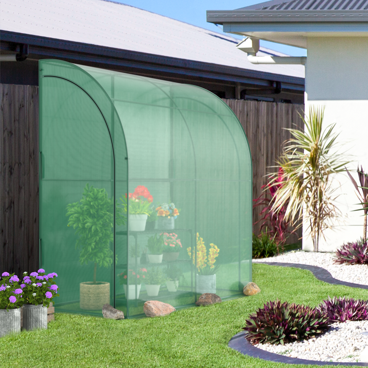 7 x 3.5 x 7 Feet Lean-to Greenhouse with Flower Rack, view 2