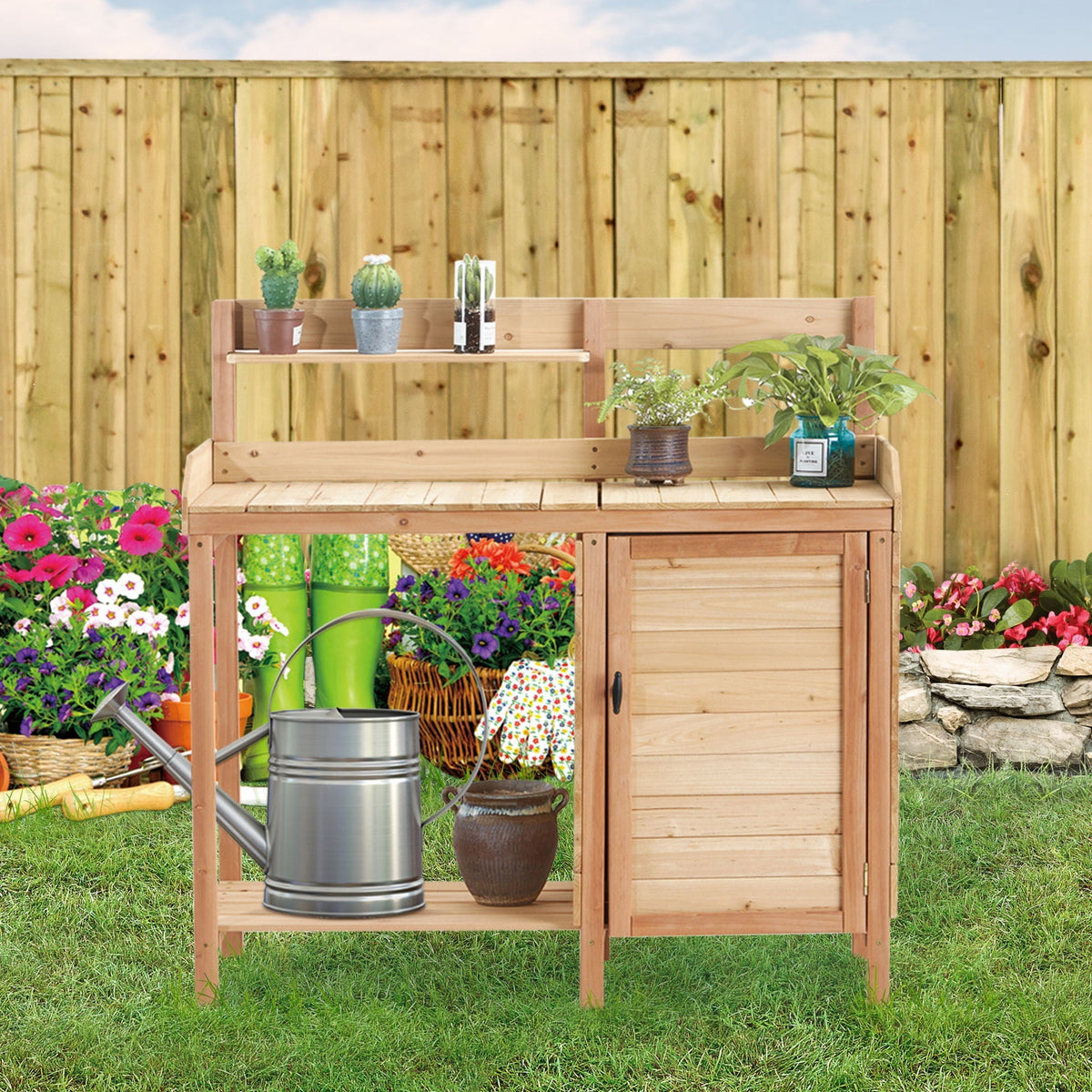 Outdoor Potting Bench Table With Sink, Garden Workstation, view 2