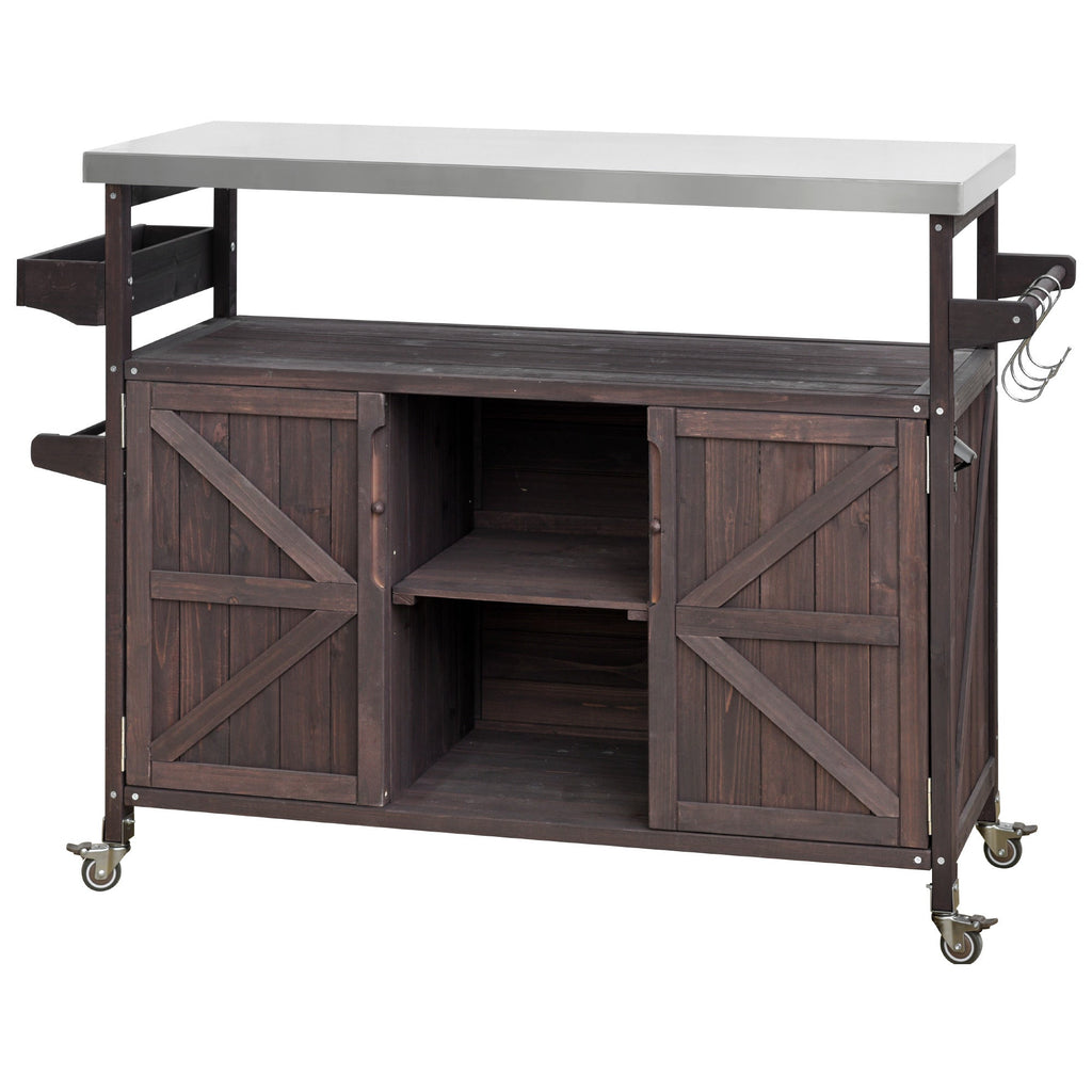K&K Rolling Bar Cart & Storage Cabinet – FSC-Certified Fir Wood, view 12