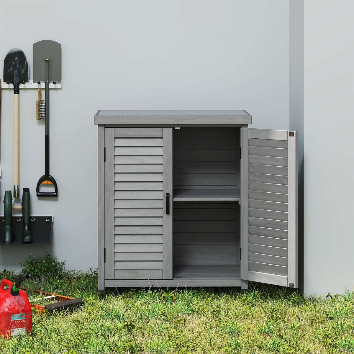 Potting Bench With Storage Cabinet And Metal Table Top For Outdoor, view 7