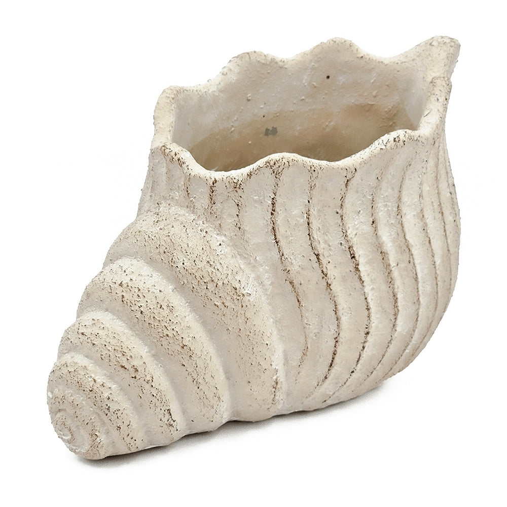 11.5x7x7' Sand and Cement Nautilus Shell Planter with Textured Beige Finish, view 4