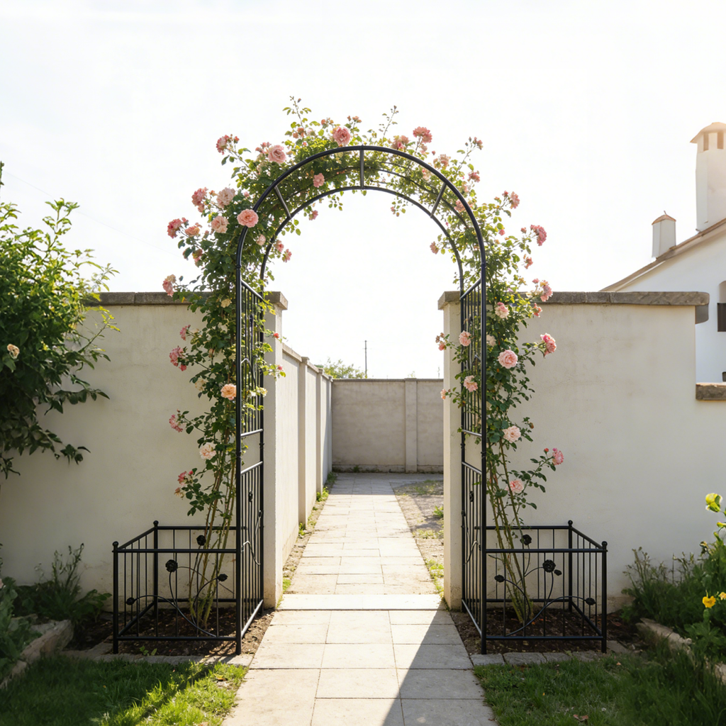 Metal Garden Arch with Two Plant Stands, view 7
