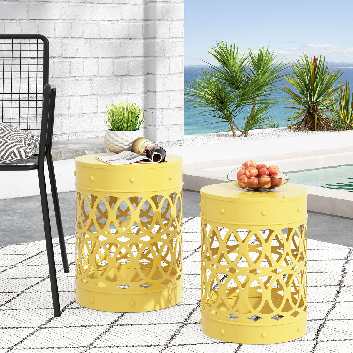 Outdoor Metal Side Table Set of 2, view 5