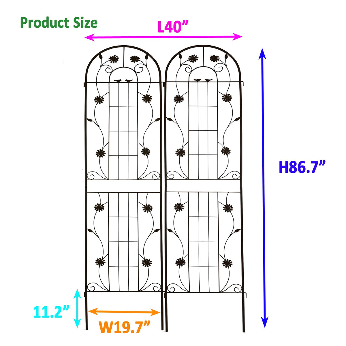 2 Pack Metal Garden Trellis 86.7" x 19.7" Rustproof Trellis for Climbing Plants, view 4
