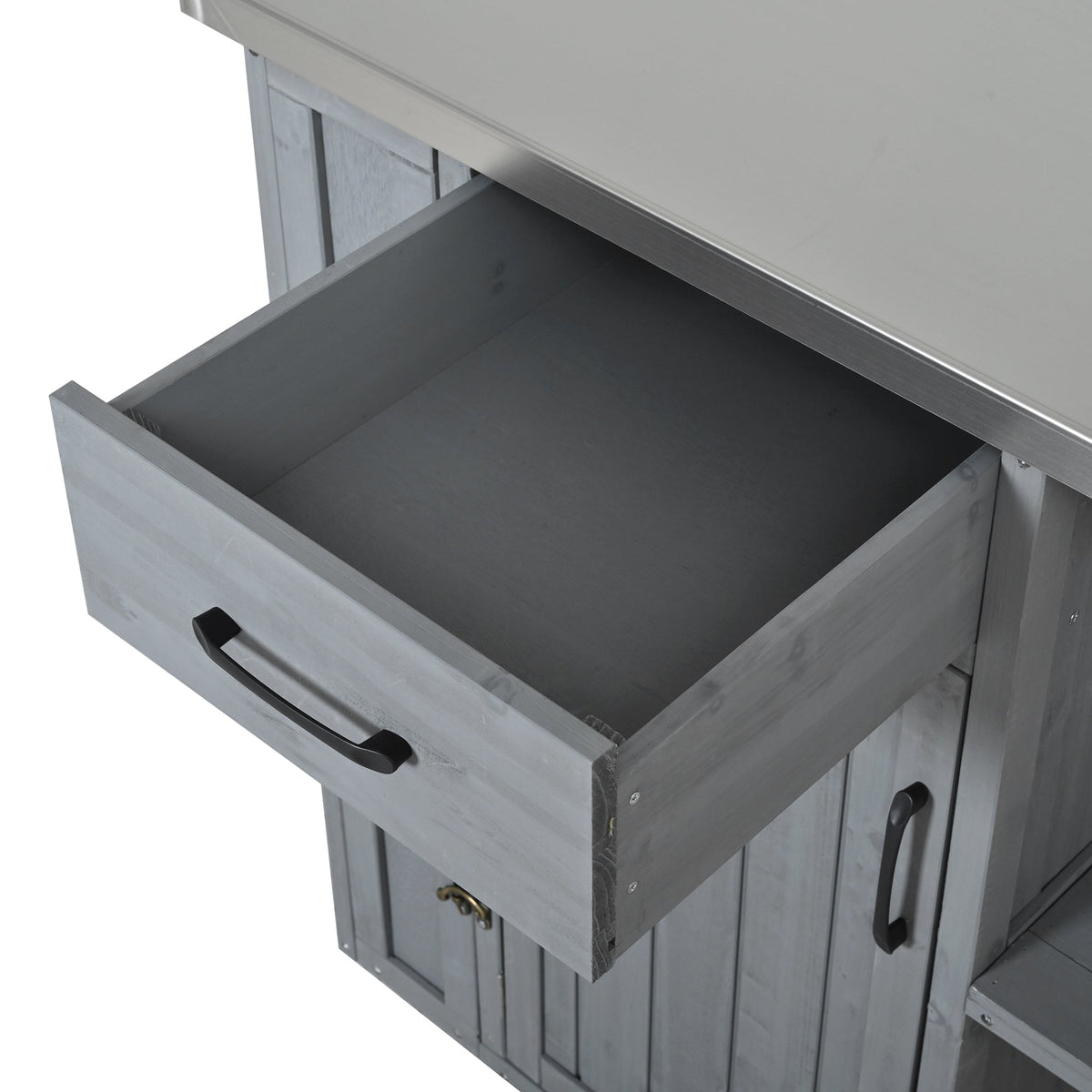 Outdoor Kitchen Island Fir Wood Prep Station with Stainless Steel Top