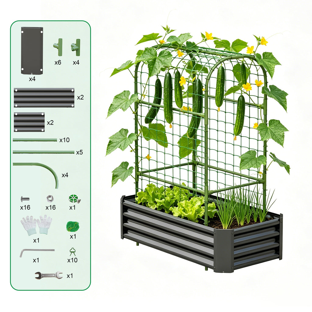 2-in-1 Raised Garden Bed with Trellis - 4x2x1 Ft Outdoor Planter, view 7
