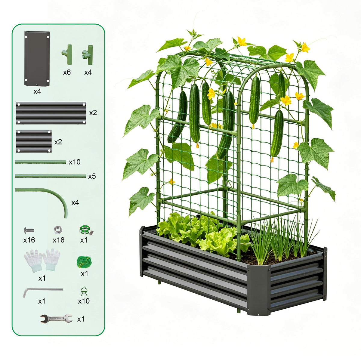 2-in-1 Raised Garden Bed with Trellis - 4x2x1 Ft Outdoor Planter, view 7