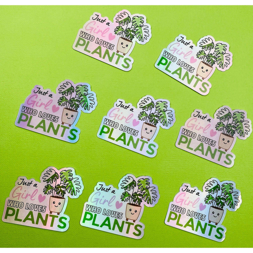 Hologram Kawaii Plant Love Sticker, Girl Who Loves Plants Sticker, Variegated Rare Plant Hologram Sticker, view 3
