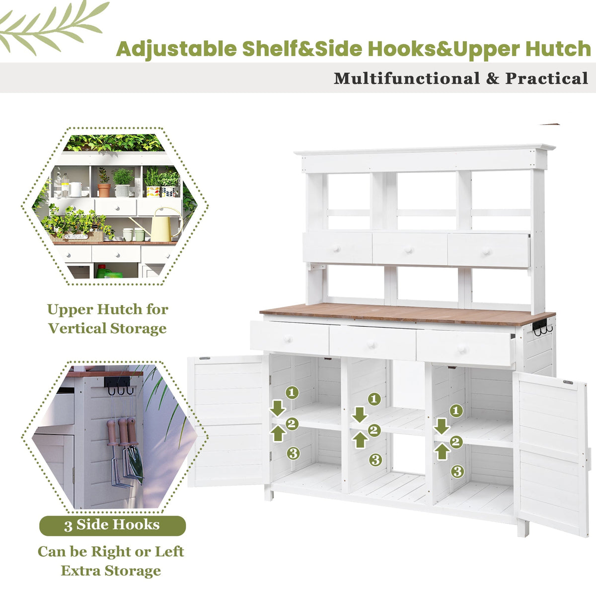 TOPMAX 65.7" Potting Bench with Hutch, 6 Drawers & Cabinets, view 3