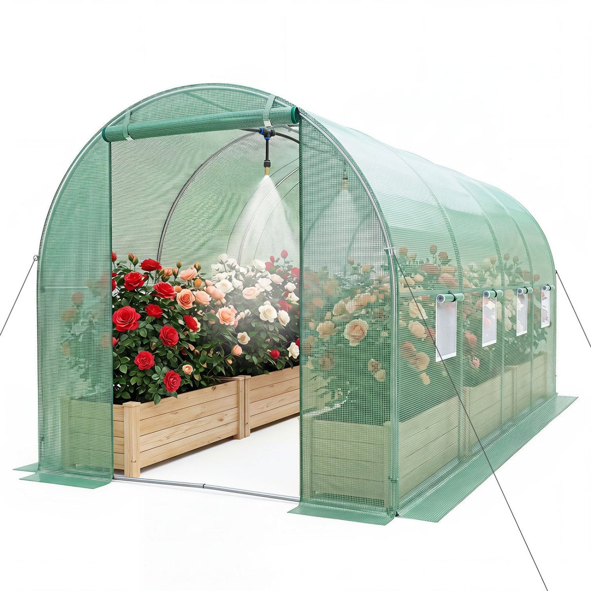 Walk-In Tunnel Greenhouse 15x7x7 ft with Watering System, view 2