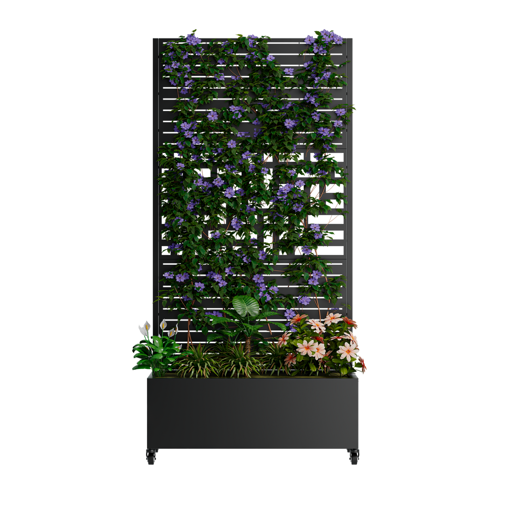 Mobile Metal Planter Box with Trellis & Lockable Wheels – 73" Tall