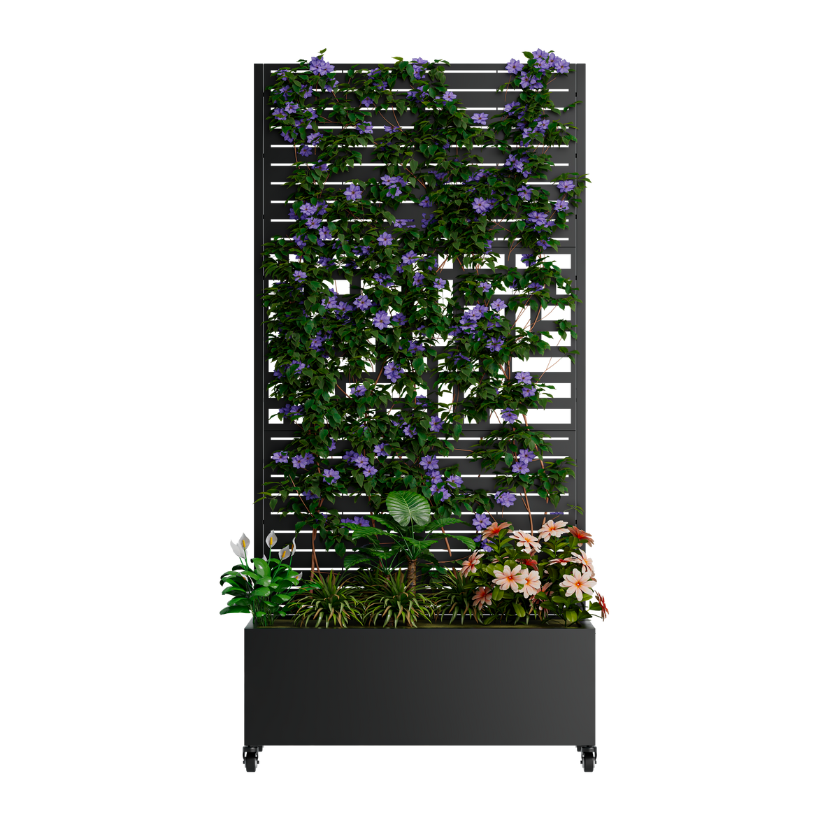 Mobile Metal Planter Box with Trellis & Lockable Wheels – 73" Tall