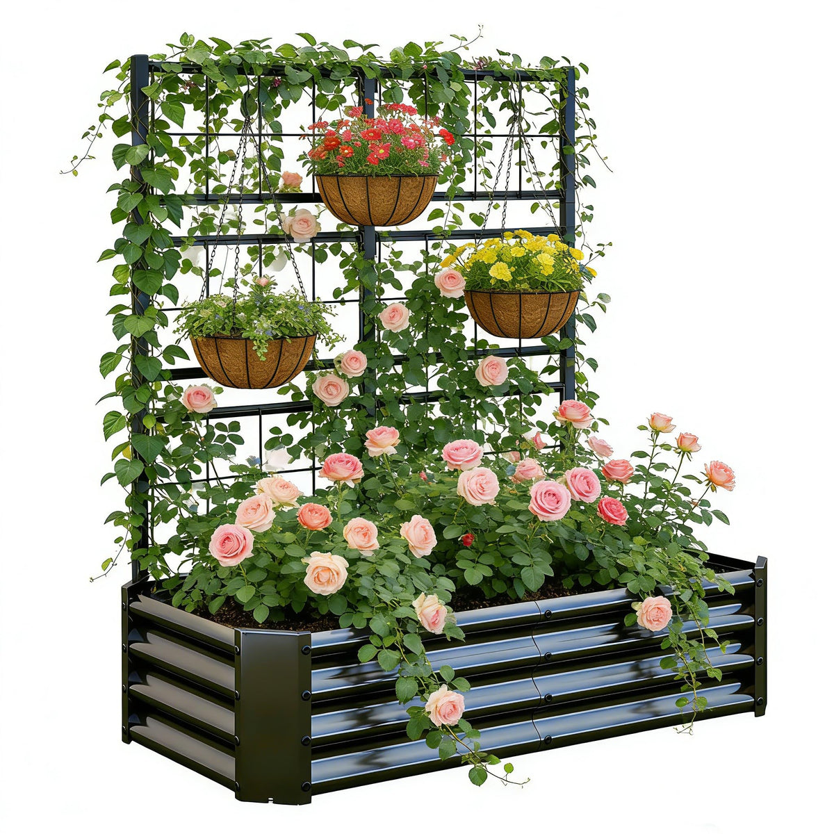 4x2x1FT Galvanized Raised Garden Bed with Arch Trellis – Black, view 8